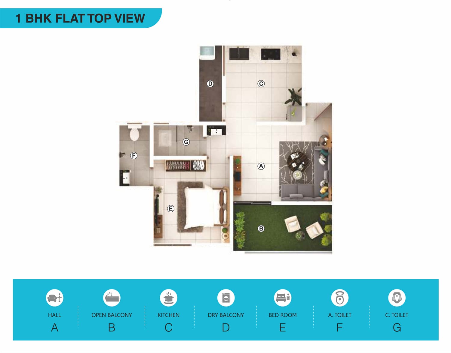 1 BHK flat layout architectural blueprint